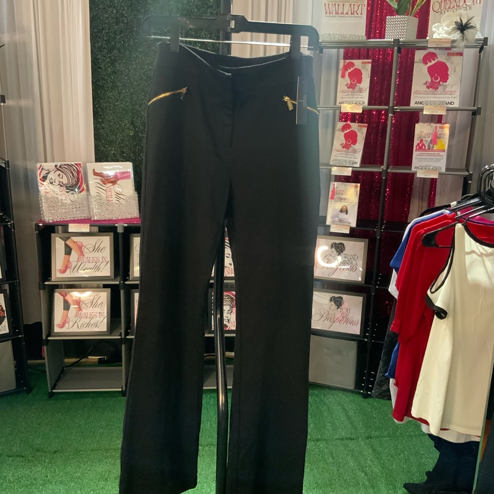 Tahari Black Pants with Gold Zipper Detail